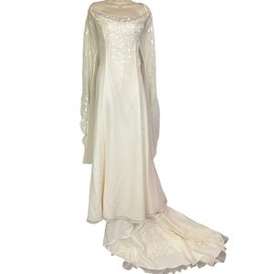 BRIDAL ORIGINALS Renaissance Beaded Statement Sleeves Wedding Gown Dress sz 14